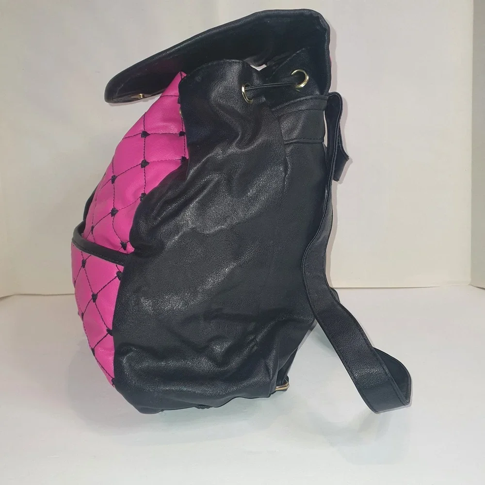 Luv Betsey by Betsey‎ Johnson Pink Quilted Heart Backpack Black Faux Leather Bag